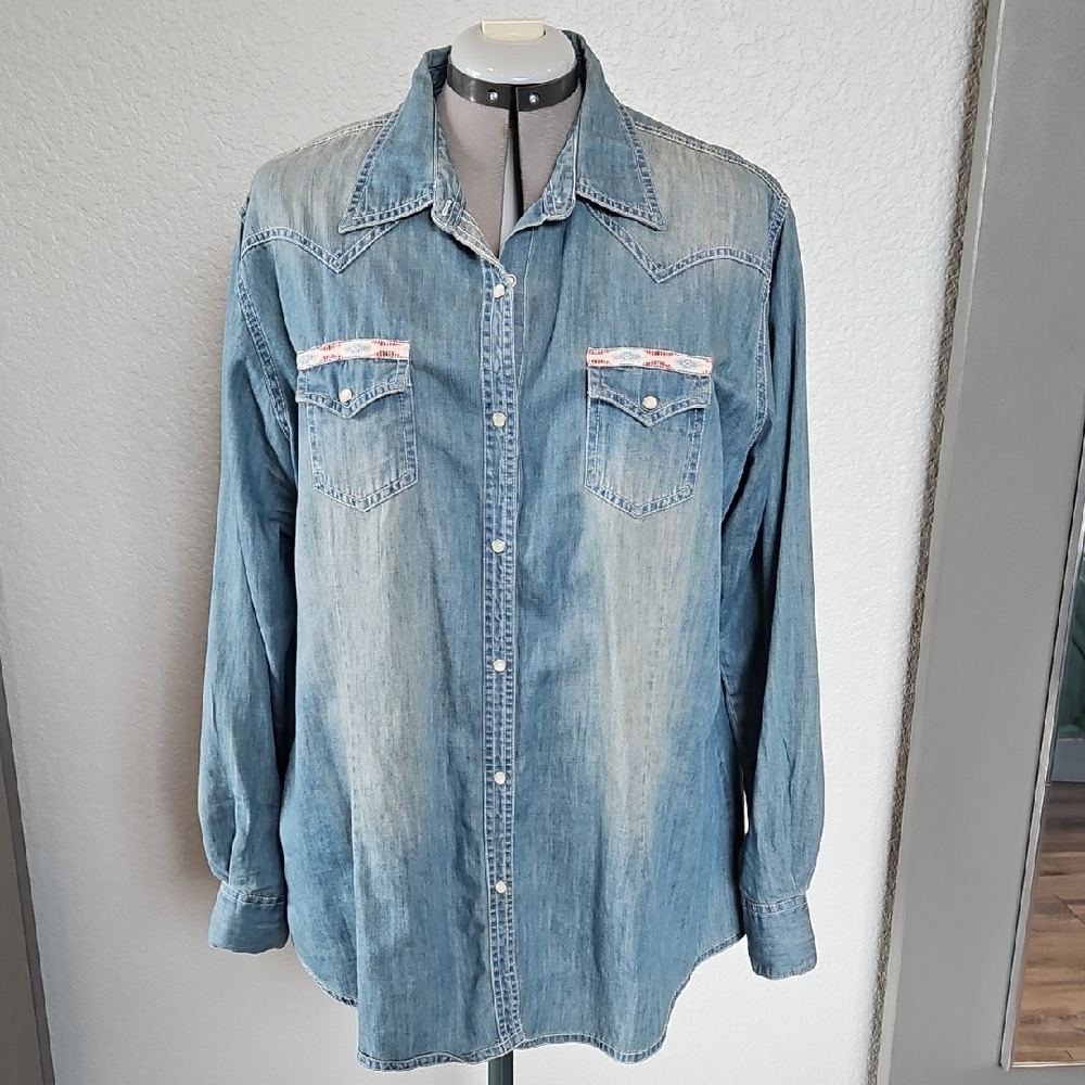 Wrangler Light Wash Denim Button-Down Shirt